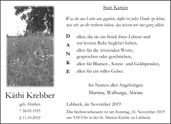 Traueranzeige von Käthi Krebber von Rheinische Post