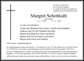 Traueranzeige von Margret Schettkath von Rheinische Post