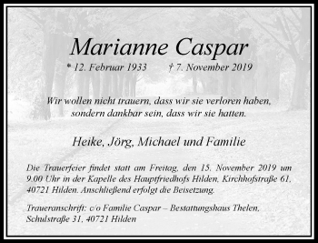 Traueranzeige von Marianne Caspar von Rheinische Post