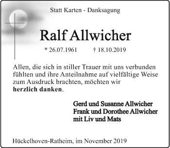 Traueranzeige von Ralf Allwicher von Rheinische Post