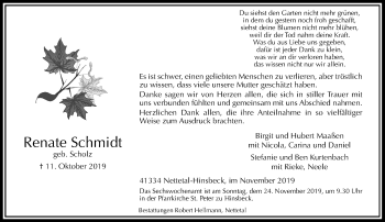 Traueranzeige von Renate Schmidt von Rheinische Post