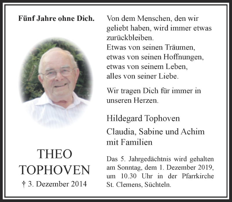 Alle Traueranzeigen Für Theo Tophoven | Trauer.rp-online.de