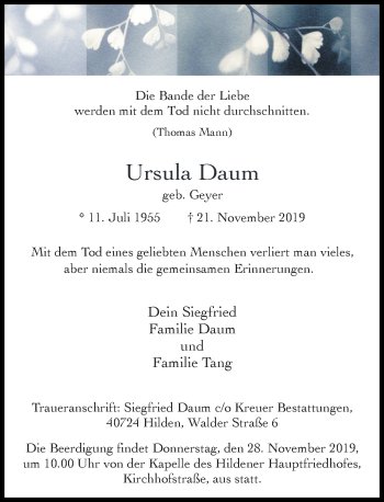 Traueranzeige von Ursula Daum von Rheinische Post