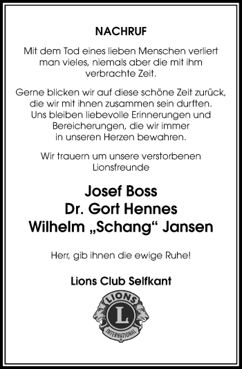 Traueranzeige von Wir trauern Lionsfreunde von Rheinische Post
