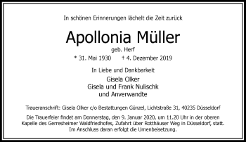 Traueranzeige von Apollonia Müller von Rheinische Post