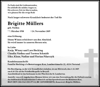 Traueranzeige von Brigitte Müllers von Rheinische Post