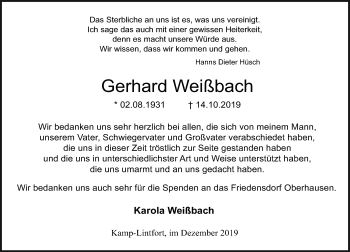 Traueranzeige von Gerhard Weißbach von Rheinische Post