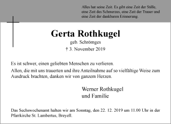 Traueranzeige von Gerta Rothkugel von Rheinische Post