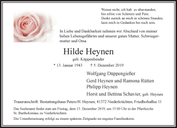 Traueranzeige von Hilde Heynen von Rheinische Post