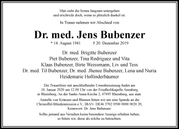 Traueranzeige von Jens Bubenzer von Rheinische Post