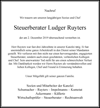 Traueranzeige von Ludger Ruyters von Rheinische Post
