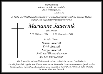 Traueranzeige von Marianne Jauernik von Rheinische Post