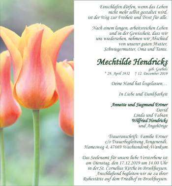 Traueranzeige von Mechtilde Hendricks von Rheinische Post