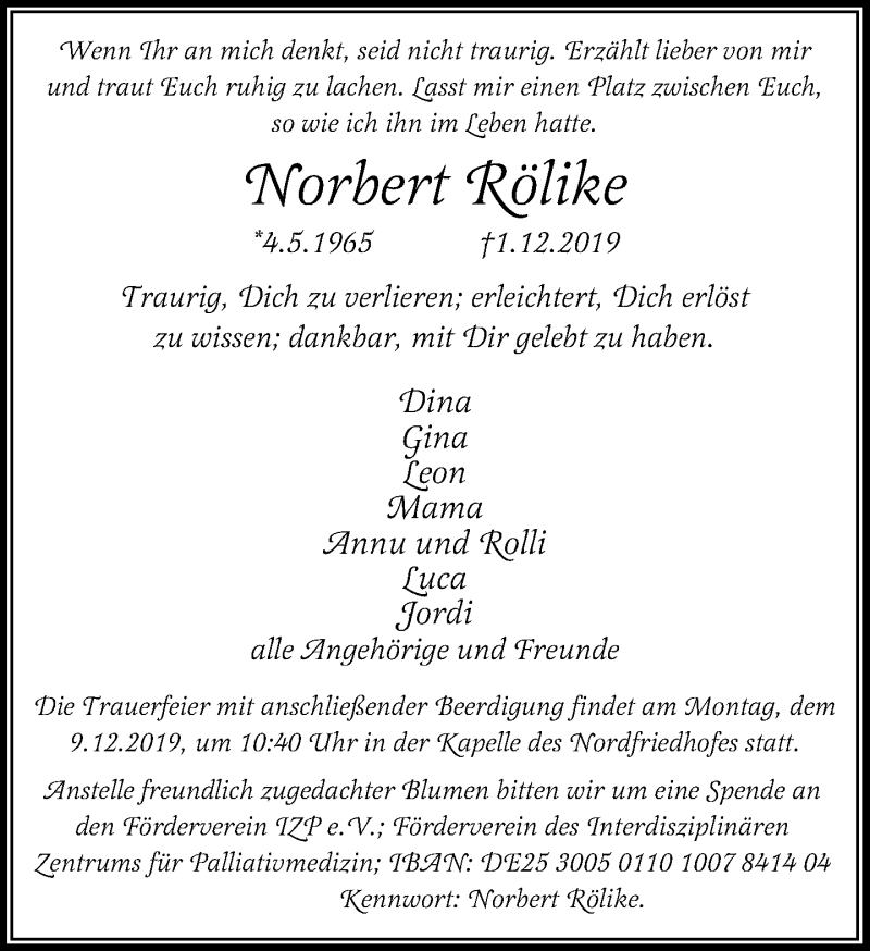  Traueranzeige für Norbert Rölike vom 04.12.2019 aus Rheinische Post