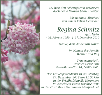 Traueranzeige von Regina Schmitz von Rheinische Post