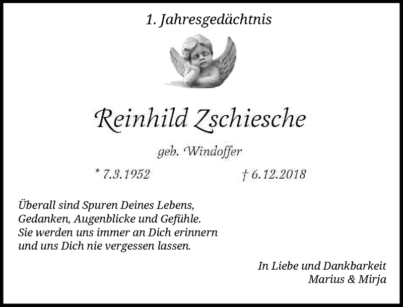  Traueranzeige für Reinhild Zschiesche vom 06.12.2019 aus Rheinische Post