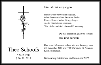 Traueranzeige von Theo Schoofs von Rheinische Post