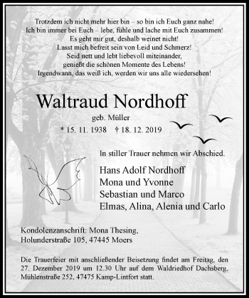 Traueranzeige von Waltraud Nordhoff von Rheinische Post