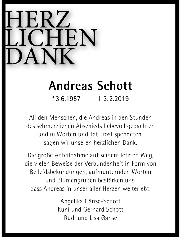  Traueranzeige für Andreas Schott vom 02.03.2019 aus Rheinische Post