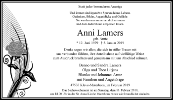Traueranzeige von Anni Lamers von Rheinische Post