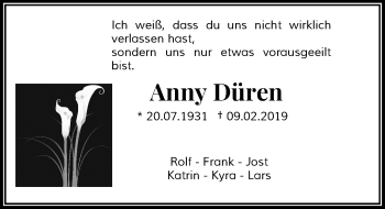 Traueranzeige von Anny Düren von Rheinische Post