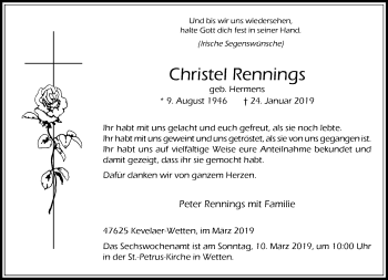 Traueranzeige von Christel Rennings von Rheinische Post