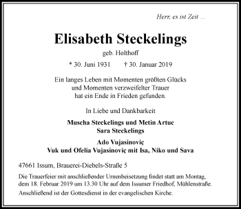 Traueranzeige von Elisabeth Steckelings von Rheinische Post