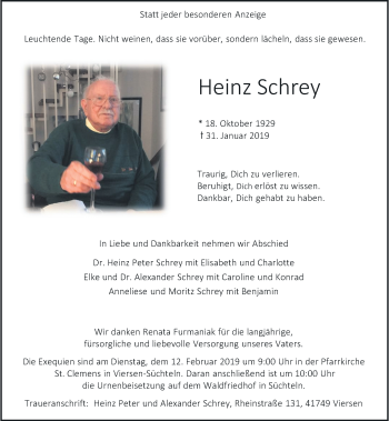 Traueranzeige von Heinz Schrey von Rheinische Post