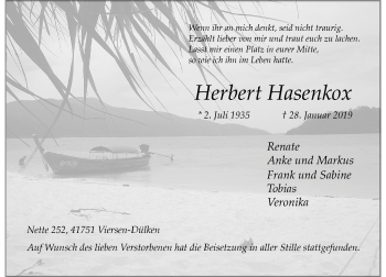 Traueranzeige von Herbert Hasenkox von Rheinische Post