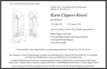 Traueranzeige von Karin Cüppers-Rossié von Rheinische Post