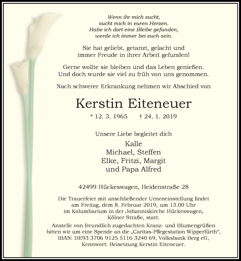  Traueranzeige für Kerstin Eiteneuer vom 02.02.2019 aus Rheinische Post