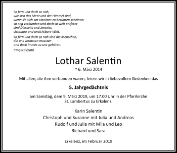 Traueranzeige von Lothar Salentin von Rheinische Post