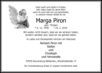 Traueranzeige von Marga Piron von Rheinische Post