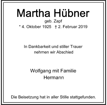 Traueranzeige von Martha Hübner von Rheinische Post