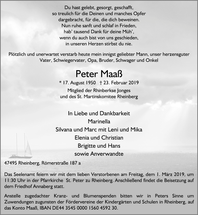 Traueranzeige für Peter Maaß vom 26.02.2019 aus Rheinische Post