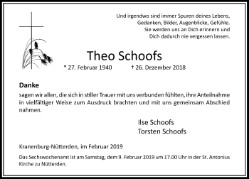 Traueranzeige von Theo Schoofs von Rheinische Post