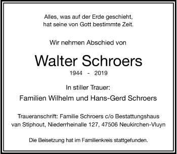 Traueranzeige von Walter Schroers von Rheinische Post