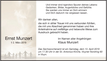 Traueranzeige von Ernst Munzert von Rheinische Post