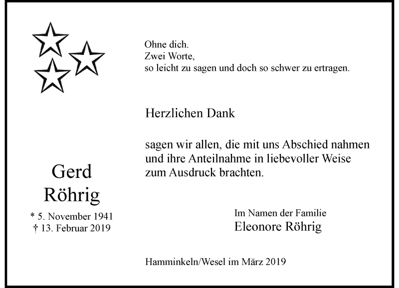  Traueranzeige für Gerd Röhrig vom 02.03.2019 aus Rheinische Post