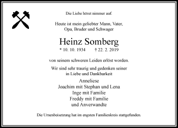 Traueranzeige von Heinz Somberg von Rheinische Post