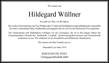 Traueranzeige von Hildegard Wüllner von Rheinische Post