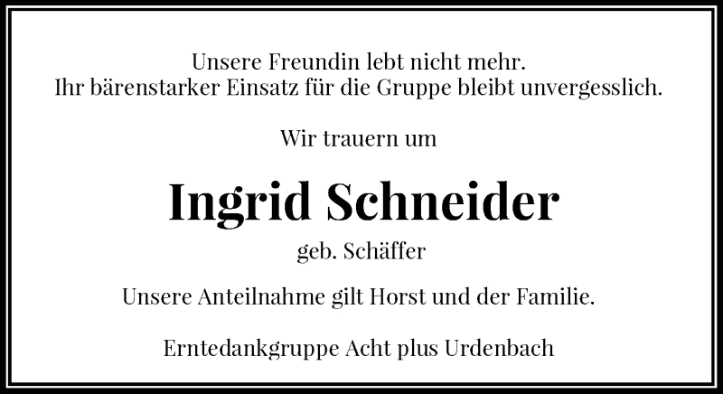 Alle Traueranzeigen Fur Ingrid Schneider Trauer Rp Online De