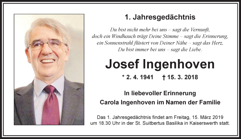  Traueranzeige für Josef Ingenhoven vom 09.03.2019 aus Rheinische Post