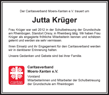 Traueranzeige von Jutta Krüger von Rheinische Post