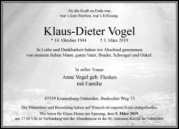 Traueranzeige von Klaus-Dieter Vogel von Rheinische Post