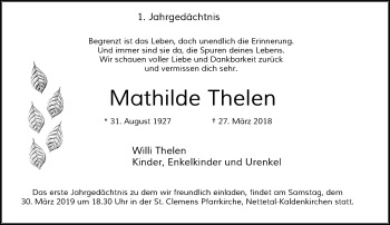 Traueranzeige von Mathilde Thelen von Rheinische Post