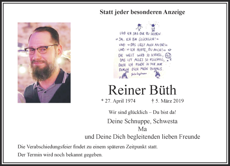  Traueranzeige für Reiner Büth vom 19.03.2019 aus Rheinische Post