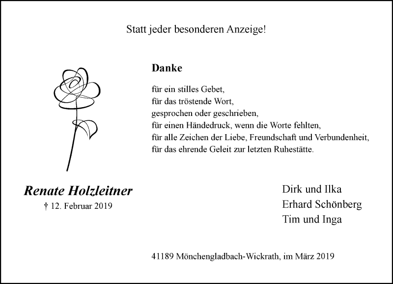  Traueranzeige für Renate Holzleitner vom 30.03.2019 aus Rheinische Post