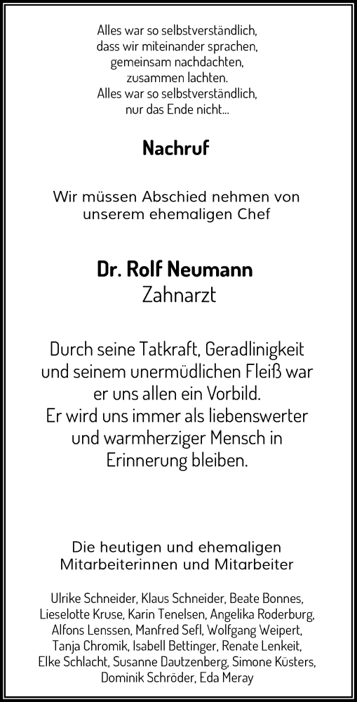  Traueranzeige für Rolf Neumann vom 23.03.2019 aus Rheinische Post