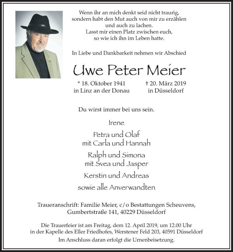  Traueranzeige für Uwe Peter Meier vom 30.03.2019 aus Rheinische Post